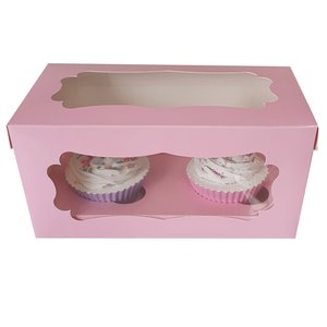 Cupcakedozen.nl Sierlijke roze doos voor 2 cupcakes (25 st.)