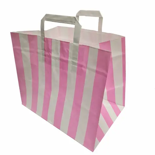 Cupcakedozen.nl Wide carrier bag with bright pink stripes - 32 x 22 x 28 cm