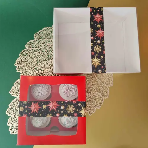 Cupcakedozen.nl Wikkel sticker - Kerst sterren 50 x 4 cm (25 stuks)