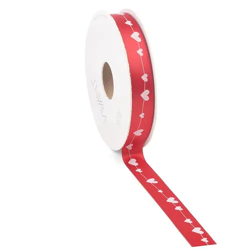 Vivant Satin ribbon with hearts in red or white (16mm x 25 m)