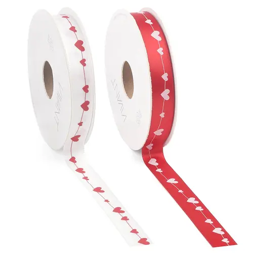 Vivant Satin ribbon with hearts in red or white (16mm x 25 m)