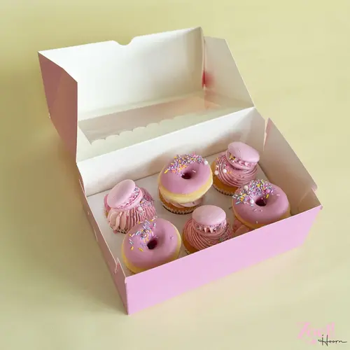 Cupcakedozen.nl Zuurstokroze doos voor 6 cupcakes + winkelluifel venster (10 stuks)
