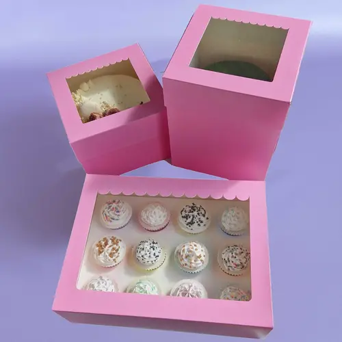 Cupcakedozen.nl Zuurstokroze doos voor 12 cupcakes + winkelluifel venster (10 stuks)