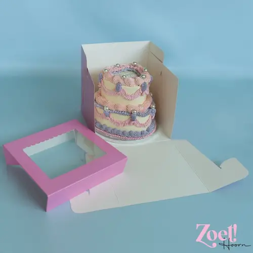 Cupcakedozen.nl Candy pink tall cake box - 255 x 255 x 255 mm + shop window (10 pieces)