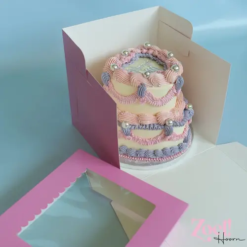 Cupcakedozen.nl Candy pink tall cake box - 255 x 255 x 255 mm + shop window (10 pieces)