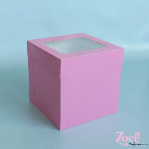 Cupcakedozen.nl Candy pink tall cake box - 255 x 255 x 255 mm + shop window (10 pieces)