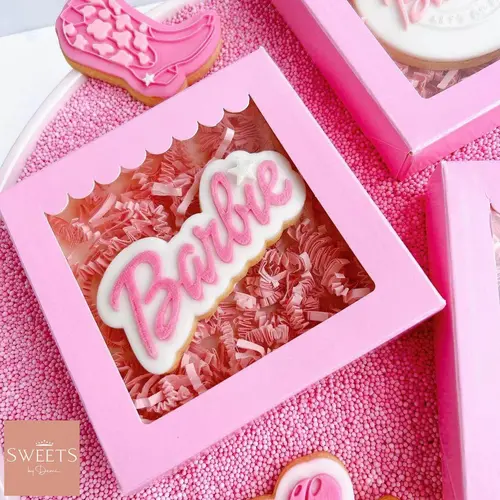 Cupcakedozen.nl Candy pink cookie box - 115 x 115 x 25 mm + shop window (10 pieces)