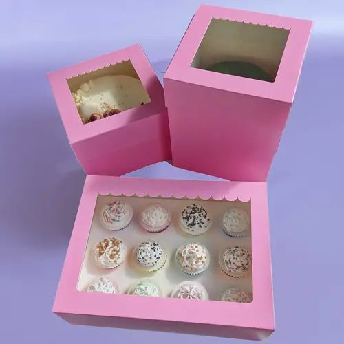 Cupcakedozen.nl Candy pink cake box - 20 x 20 x 15 cm + shop window (10 pieces)