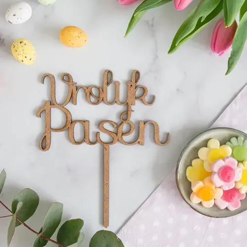 Cupcakedozen.nl Cake Toppers Holz - Frohe Ostern (5 Stück)