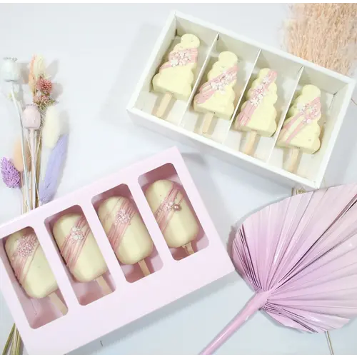 OLBAA Luxuriöse Boxen für 4 Cakesicles in weiß oder rosa