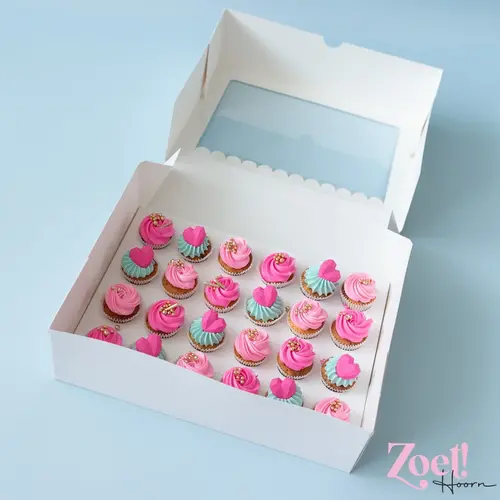 Cupcakedozen.nl Doos voor 24 minicupcakes + winkelluifel venster (25 stuks)