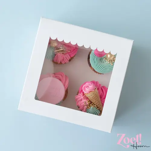 Cupcakedozen.nl Doos voor 4 cupcakes + winkelluifel venster (10 stuks)