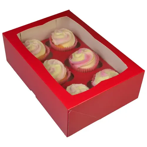 Rote Box für 6 Cupcakes (25 Stück)