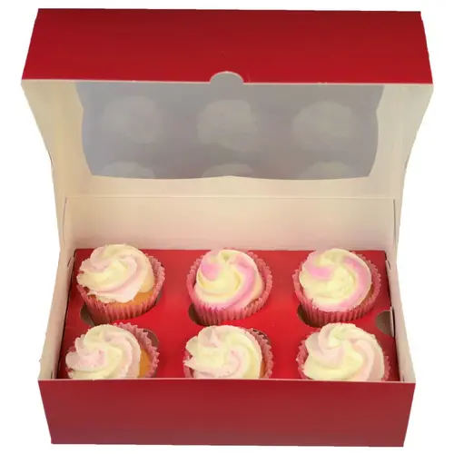 Rote Box für 6 Cupcakes (25 Stück)