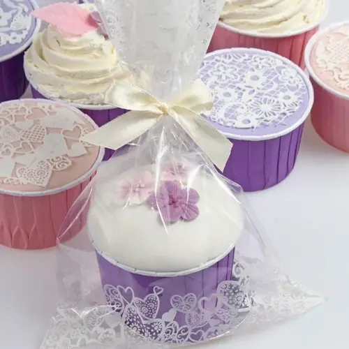 Culpitt Cupcake zakje hartjes met ronde bodem + lint (12 stuks)