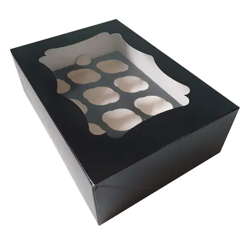 Cupcakedozen.nl Black box for 12 mini cupcakes with elegant window (25 pieces)