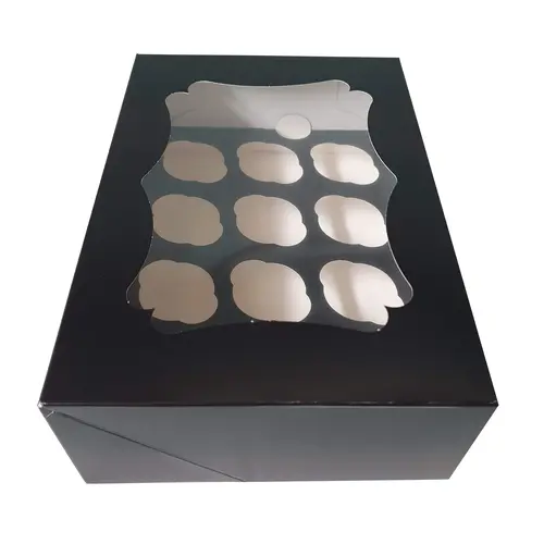 Cupcakedozen.nl Black box for 12 mini cupcakes with elegant window (25 pieces)