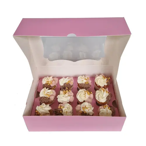 Cupcakedozen.nl Roze doos voor 12 minicupcakes met sierlijk venster (25 stuks)
