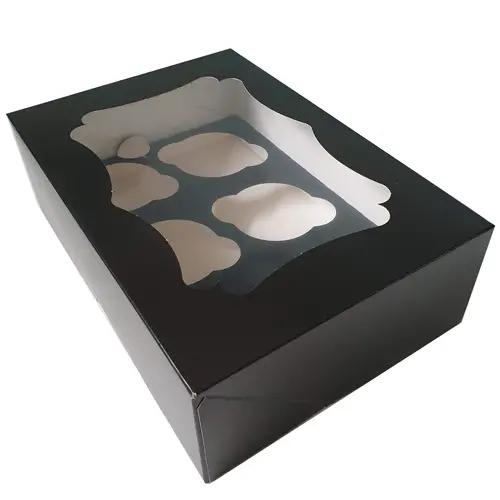 Cupcakedozen.nl Black box for 6 cupcakes with elegant window (25 pieces)