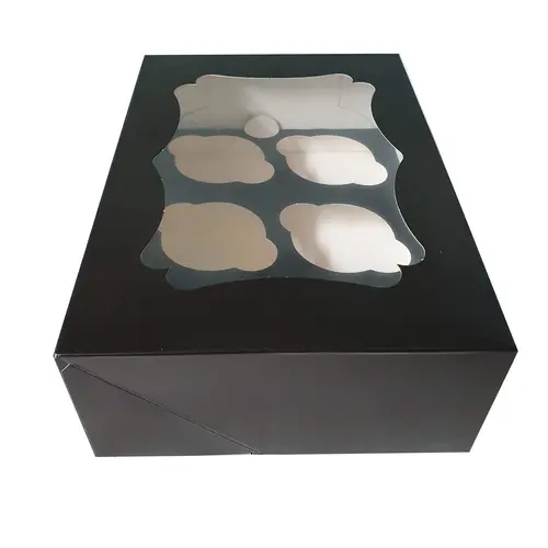 Cupcakedozen.nl Schwarze Box für 6 Cupcakes mit elegantem Fenster (25 Stück)