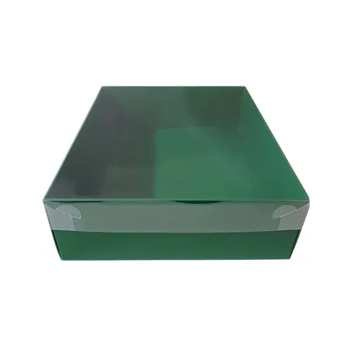 Cupcakedozen.nl Green sweet box with clear lid - 25 x 20 x 7 cm (per 50 pieces)