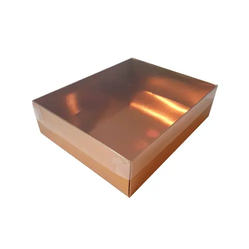 Cupcakedozen.nl Gold sweet box with clear lid - 25 x 20 x 7 cm (25 pieces)