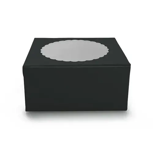 Cupcakedozen.nl Zwarte taartdoos met venster - 203 x 203 x 127 mm (per 10 stuks)