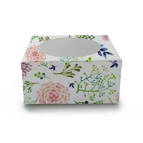 Cupcakedozen.nl Floral window cake box - 203 x 203 x 127 mm (per 10 pieces)