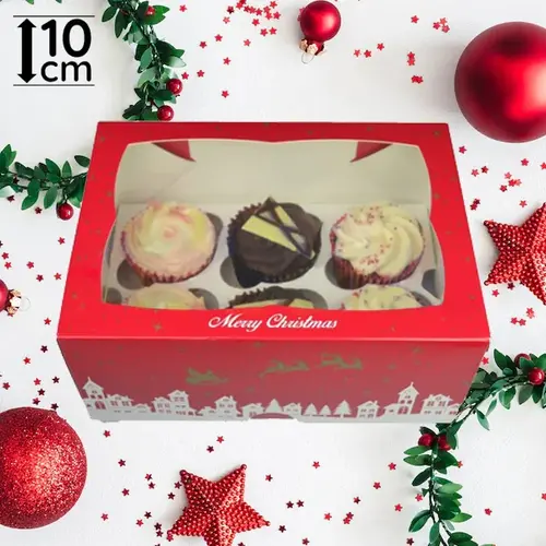 Kerst doos voor 6 cupcakes (per 25 stuks)