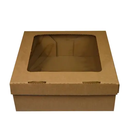 Kraft Tortenbox aus Wellpappe mit Fenster - 30x29x10 (pro 50 Stück)