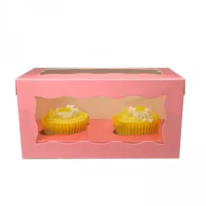 Pink box for 2 cupcakes (25 pcs.)