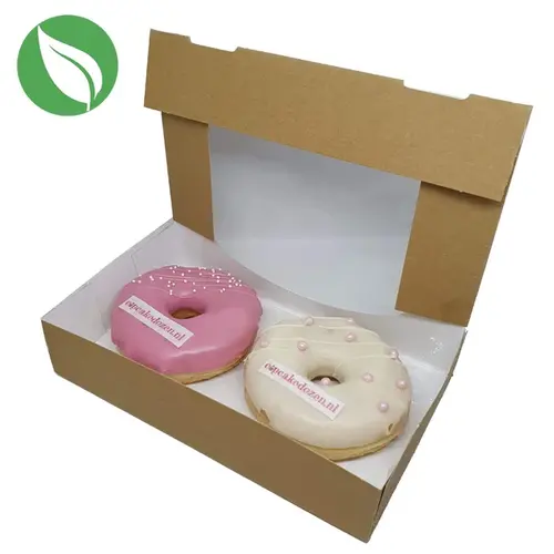 Biologisch kraft doosje voor 2 donuts of brownies (per 400 stuks)
