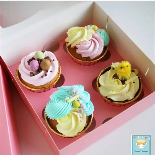 Roze doos voor 4 cupcakes (per 25 stuks)