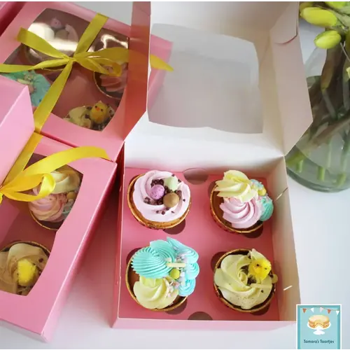 Roze doos voor 4 cupcakes (per 25 stuks)