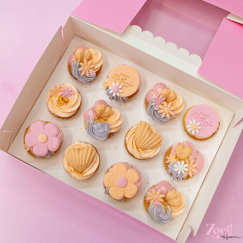 Cupcakedozen.nl Zuurstokroze doos voor 12 cupcakes + winkelluifel venster (10 stuks)