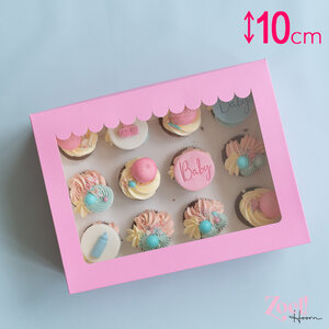 Cupcakedozen.nl Rosa Box für 12 Cupcakes - Schaufenster (10 Stück)