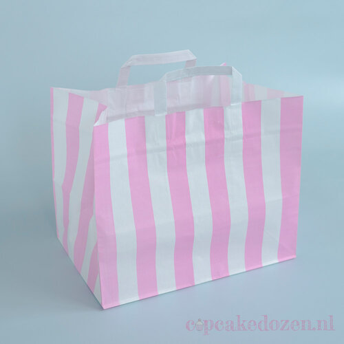 Cupcakedozen.nl Breite Papiertüte mit leuchtend rosa Streifen - 32 x 22 x 28 cm