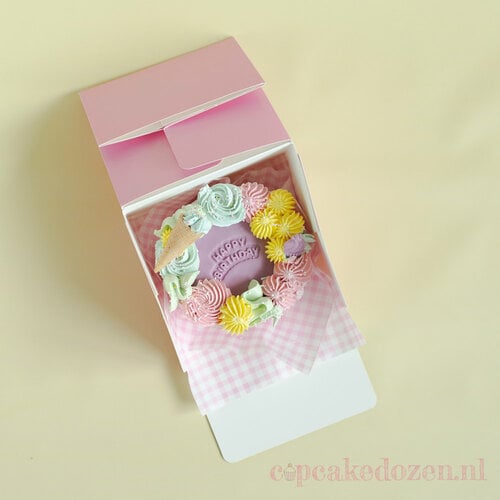 Cupcakedozen.nl Zuurstokroze bento doos - 16 x 16 x 10 cm + winkelluifel venster (25 stuks)