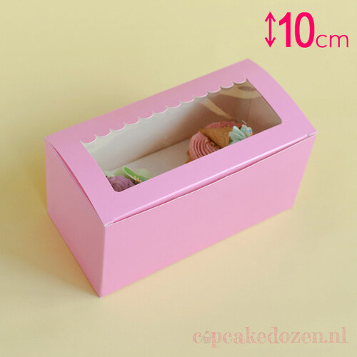 Cupcakedozen.nl Roze doos voor 2 cupcakes - luifel (10 st)