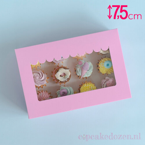 Cupcakedozen.nl Roze doos voor 12 minicupcakes - luifel (10 st)