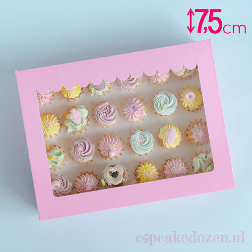 Cupcakedozen.nl Zuurstokroze doos voor 24 minicupcakes + winkelluifel venster (10 stuks)