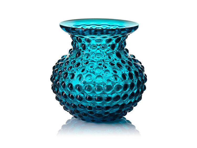 Skloglass Handgemaakt kristallen Lobelia vaas Aquamarijn