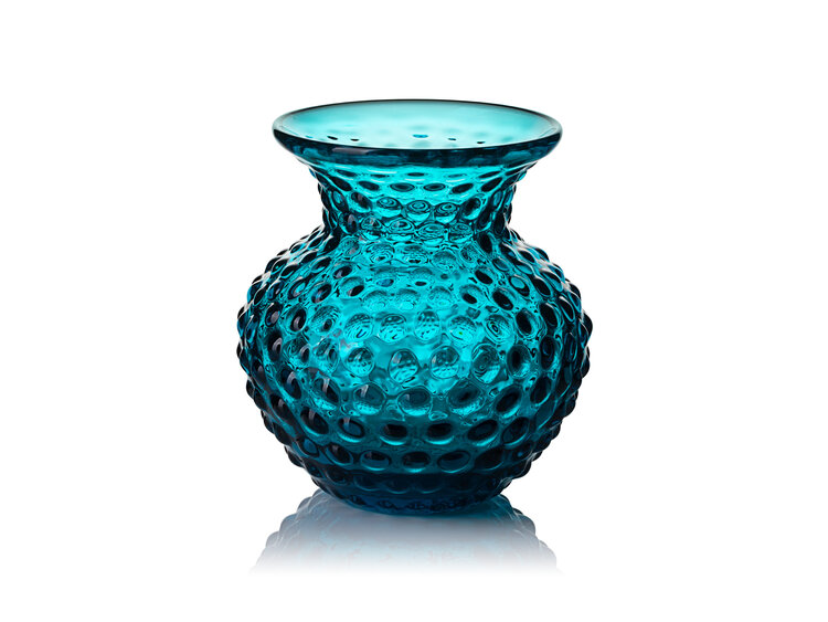 Skloglass Handgemaakt kristallen Lobelia vaas Aquamarijn