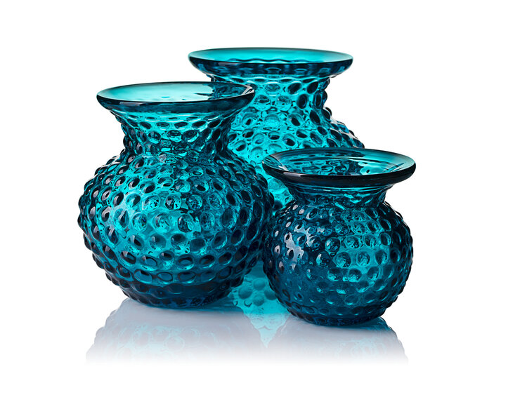 Skloglass Handgemaakt kristallen Lobelia vaas Aquamarijn