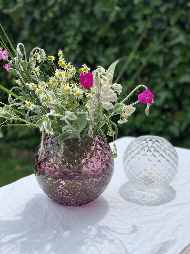 Skloglass Handgemaakt kristallen Dahlia bolvaas 150mm - Roze