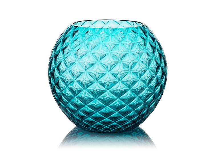 Skloglass Handgemaakte Kristallen Dahlia bolvaas 180mm - Aquamarijn