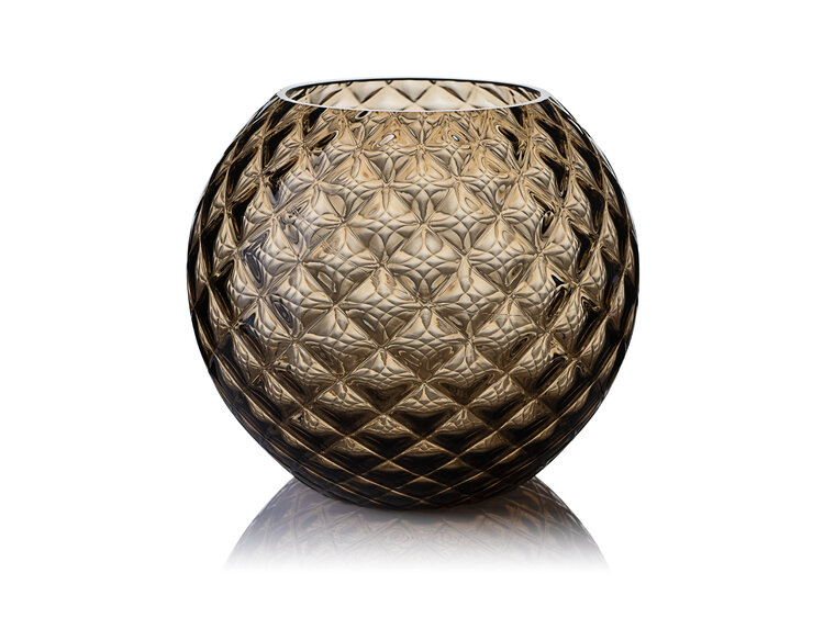 Skloglass Handgemaakt kristallen Dahlia bolvaas 180mm - Smoke