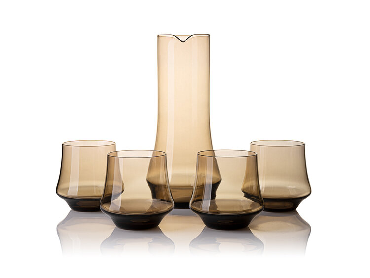 Skloglass Handgemaakte kristallen karaf met 4 glazen IRIS - SMOKE