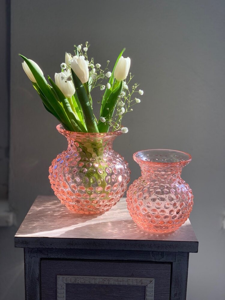 Skloglass Handgemaakt kristallen Lobelia vaas Roze