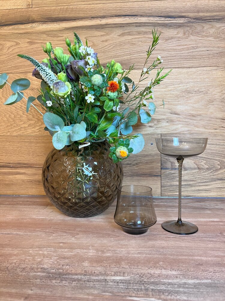 Skloglass Handgemaakt kristallen Dahlia bolvaas 180mm - Smoke